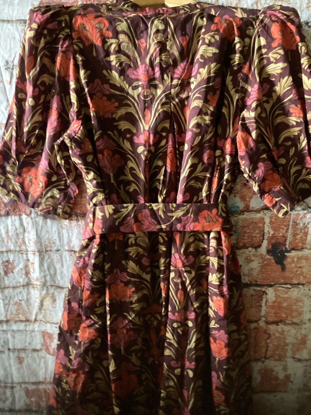 entro Floral Puff-Sleeve Mini Dress in Burgundy and Pink - Picture 12 of 13